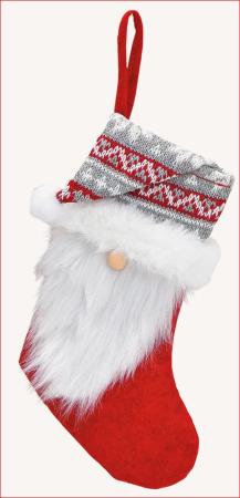 Roter Nikolausstiefel mit grauer roter weißer Zipfelmütze mit Bommel 19 cm